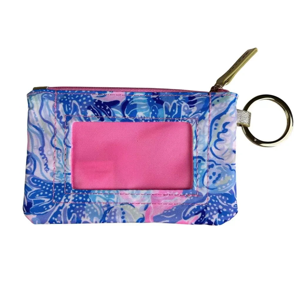 Lilly Pulitzer ID Case Blue Pink Shade Seekers Mini Coin Wallet Travel Keychain